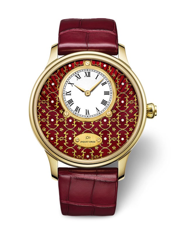 雅克德罗:金箔雕花珐琅时分小针盘Only Watch腕表(图8) 雅克德罗:金箔雕花珐琅时分小针盘Only Watch腕表(图8)