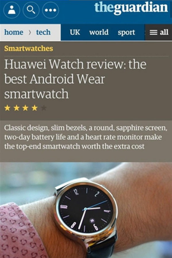 英国媒体集体大赞HUAWEIWATCH为当下最好的智能手表(图1)